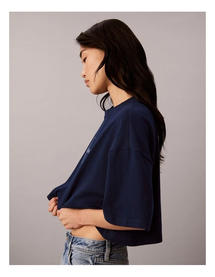 Denim Monologo Boxy Cropped T-Shirt in Pageant Blue image 3