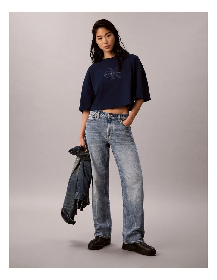 Denim Monologo Boxy Cropped T-Shirt in Pageant Blue image 6
