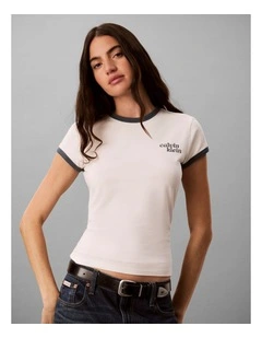 Calvin Klein Logo Slim Ringer Tee in Tofu