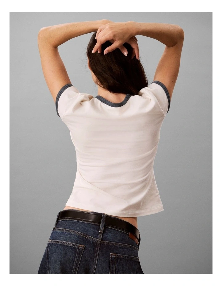Calvin Klein Logo Slim Ringer Tee in Tofu image 2