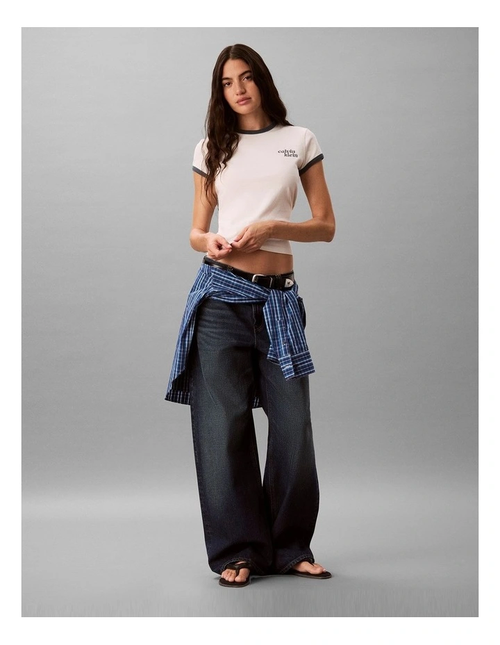 Calvin Klein Logo Slim Ringer Tee in Tofu image 3