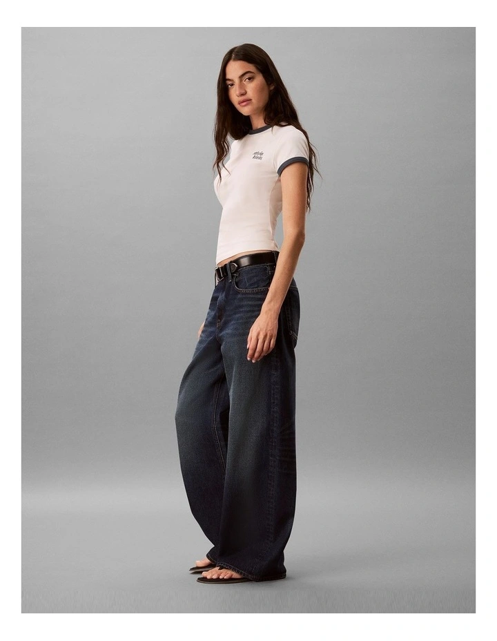 Calvin Klein Logo Slim Ringer Tee in Tofu image 4