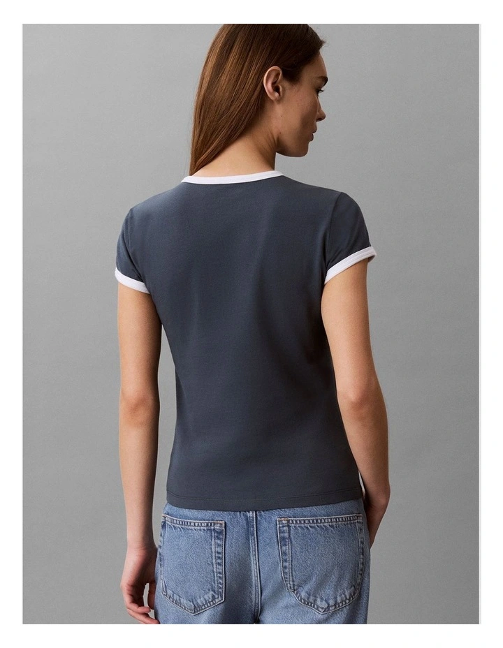 Calvin Klein Logo Slim Ringer Tee in Dark Slate image 2