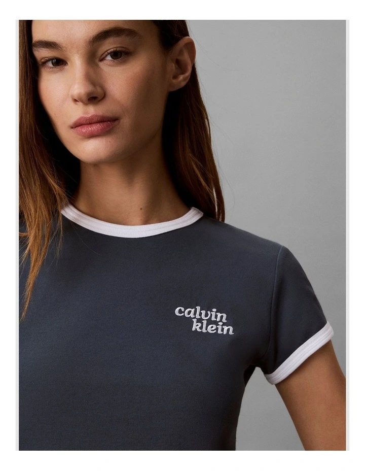 Calvin Klein Logo Slim Ringer Tee in Dark Slate image 3