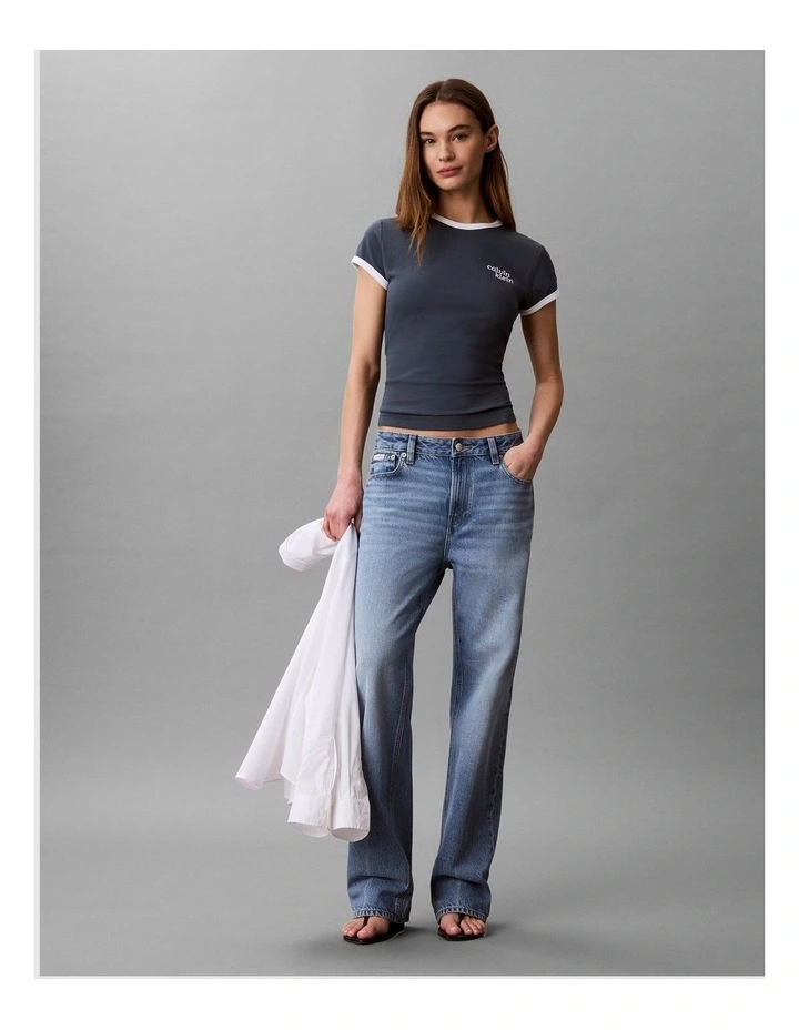 Calvin Klein Logo Slim Ringer Tee in Dark Slate image 4