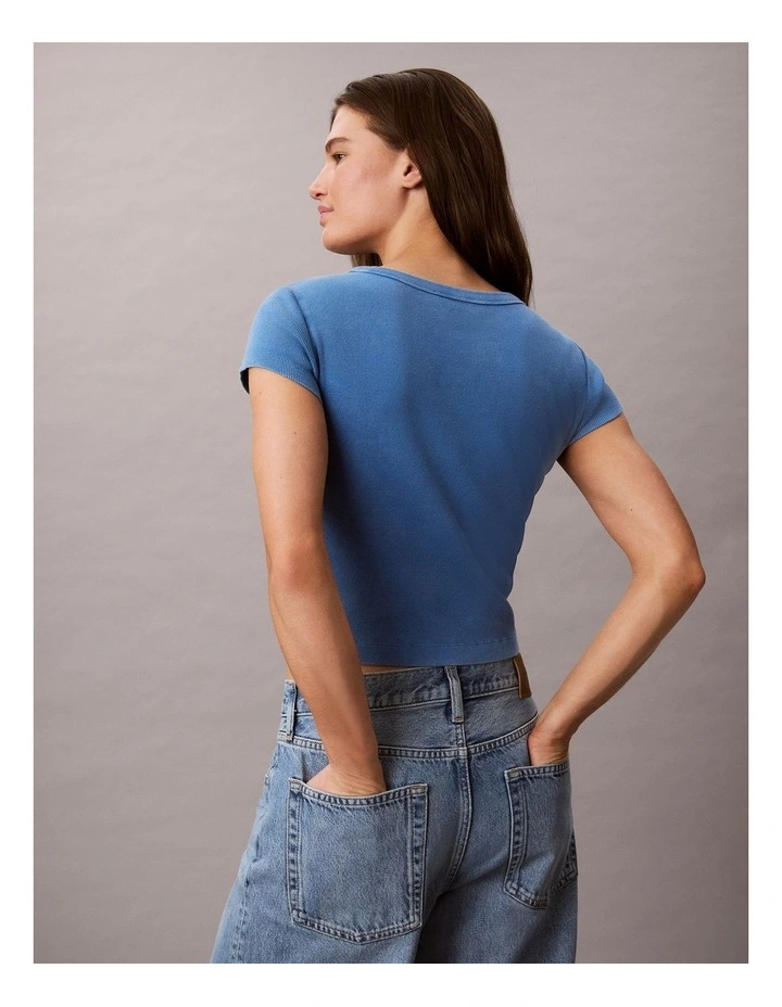 Woven Label Rib Baby Tee in Winter Blue image 2