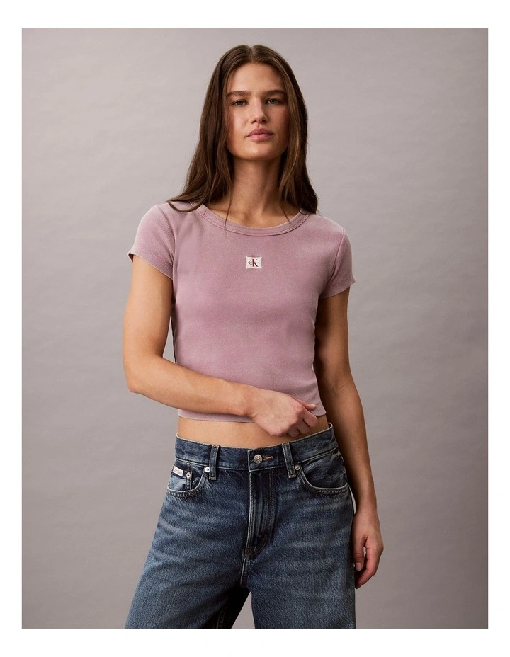 Woven Label Rib Baby Tee in Dusky Orchid image 1