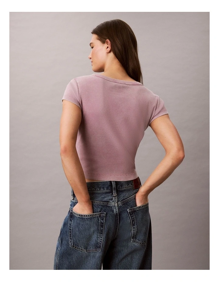 Woven Label Rib Baby Tee in Dusky Orchid image 2