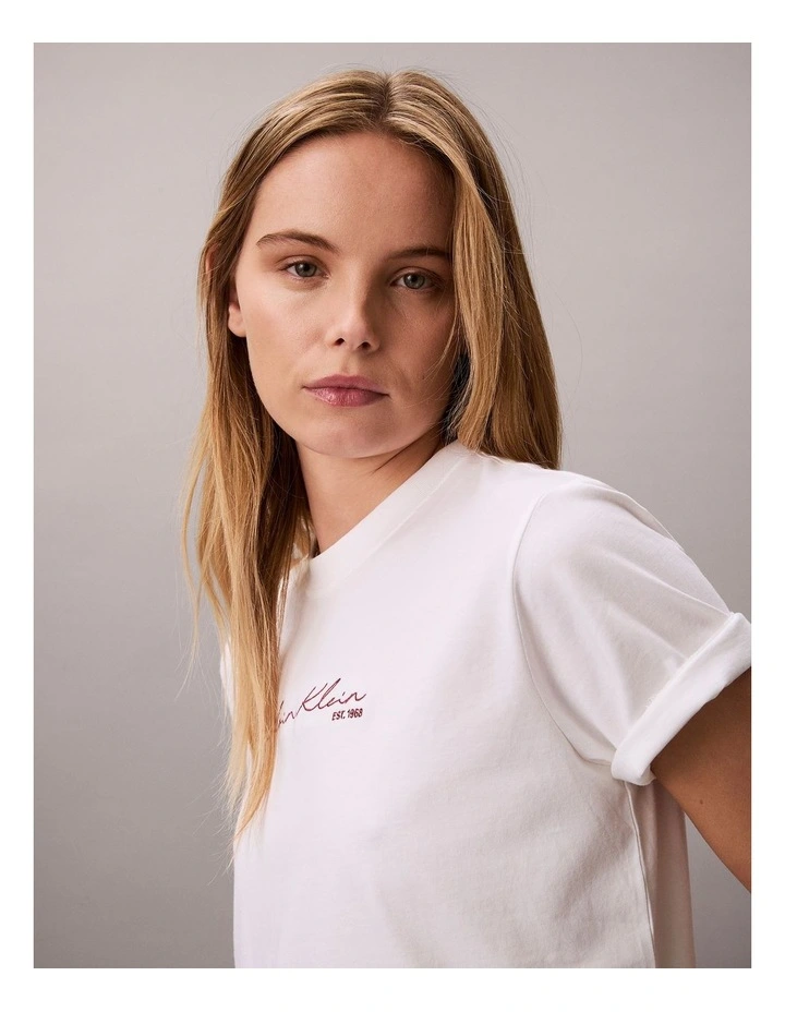 Short Sleeve Script Logo Graphic Boxy Tee in Bright White image 3