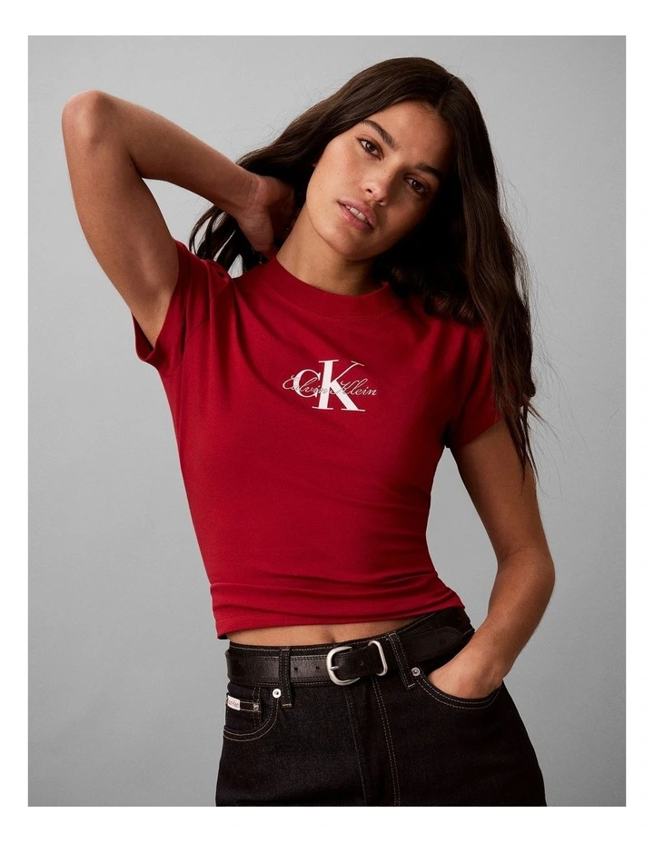 Calvin Klein Script Monologo Baby Tee in Rio Red image 1