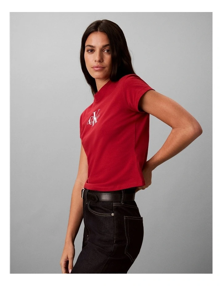 Calvin Klein Script Monologo Baby Tee in Rio Red image 3
