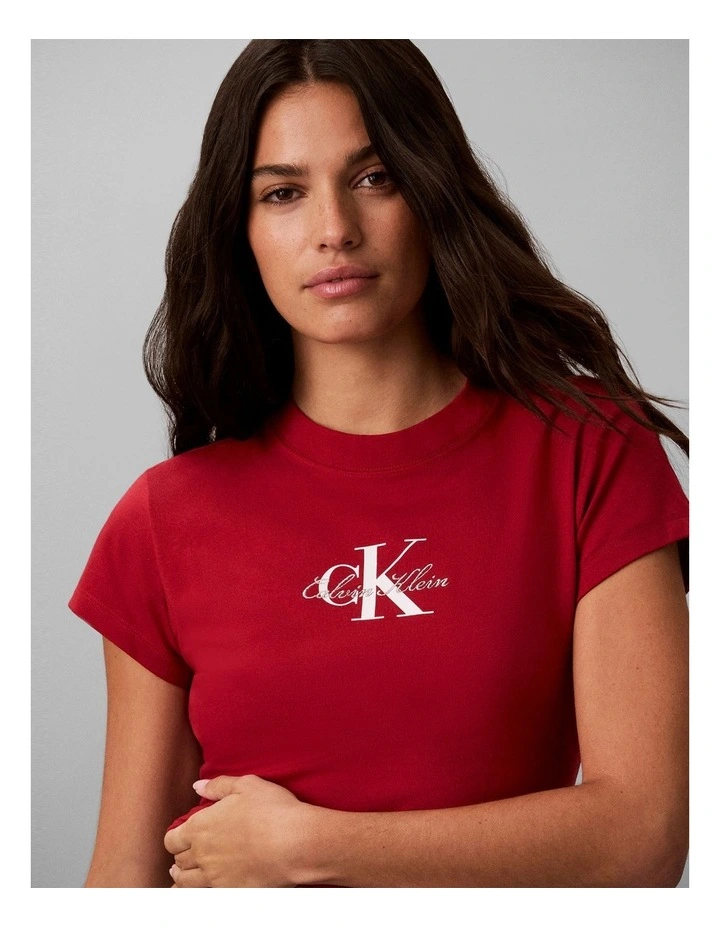 Calvin Klein Script Monologo Baby Tee in Rio Red image 5
