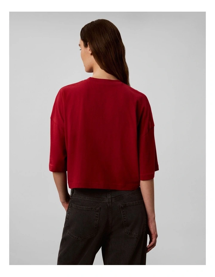 Boxy Cropped Script Logo T-Shirt in Rio Red image 2