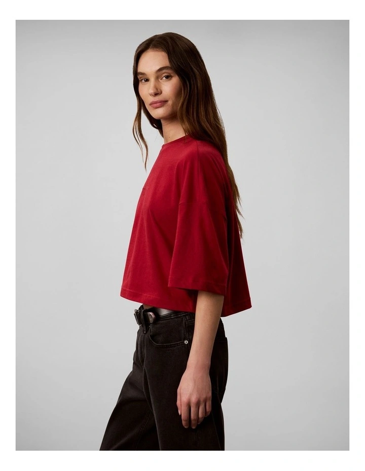 Boxy Cropped Script Logo T-Shirt in Rio Red image 3