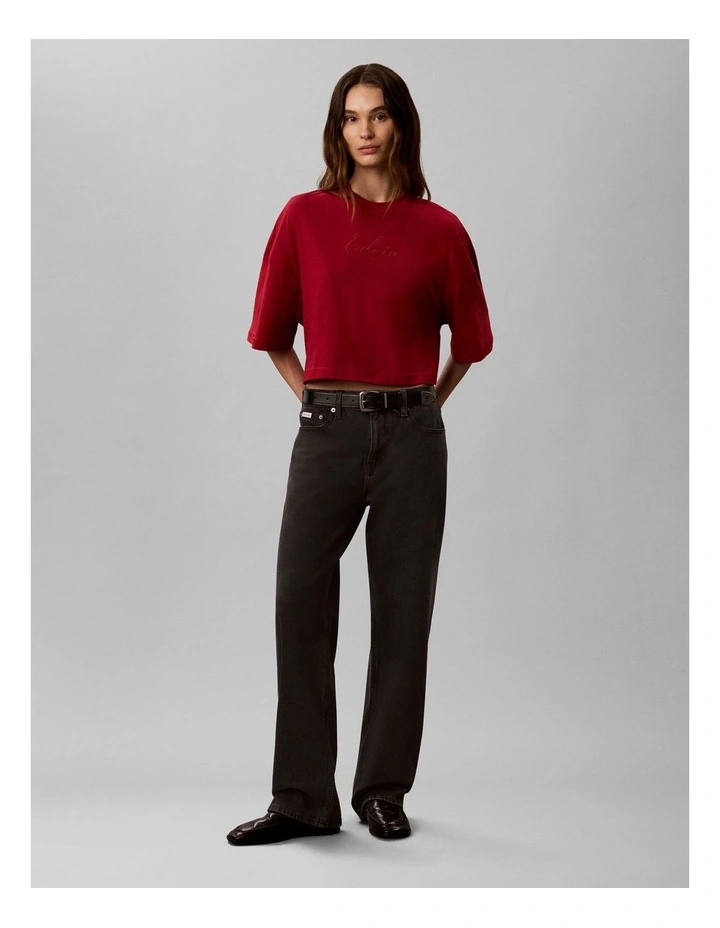 Boxy Cropped Script Logo T-Shirt in Rio Red image 4
