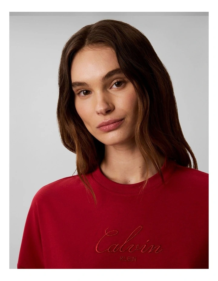 Boxy Cropped Script Logo T-Shirt in Rio Red image 5