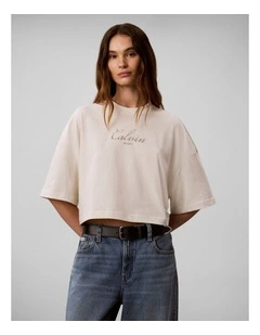 Boxy Cropped Script Logo T-Shirt in Turtledove