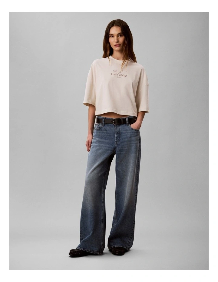 Boxy Cropped Script Logo T-Shirt in Turtledove image 4
