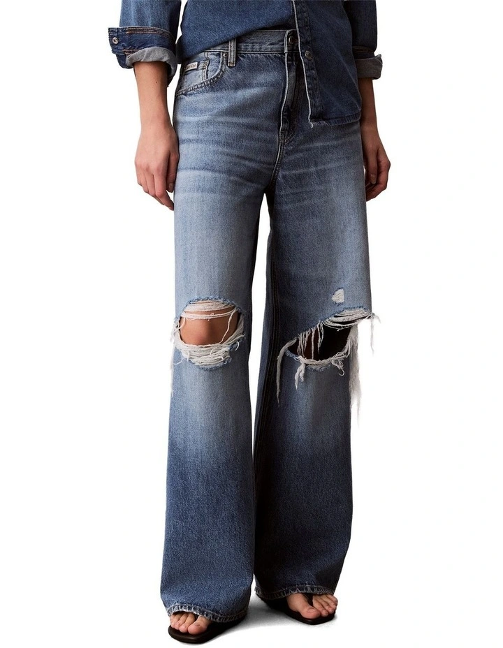Low Rise Baggy Jean in Slashed Indigo image 1
