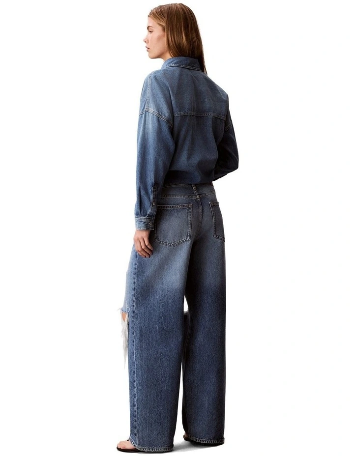 Low Rise Baggy Jean in Slashed Indigo image 2