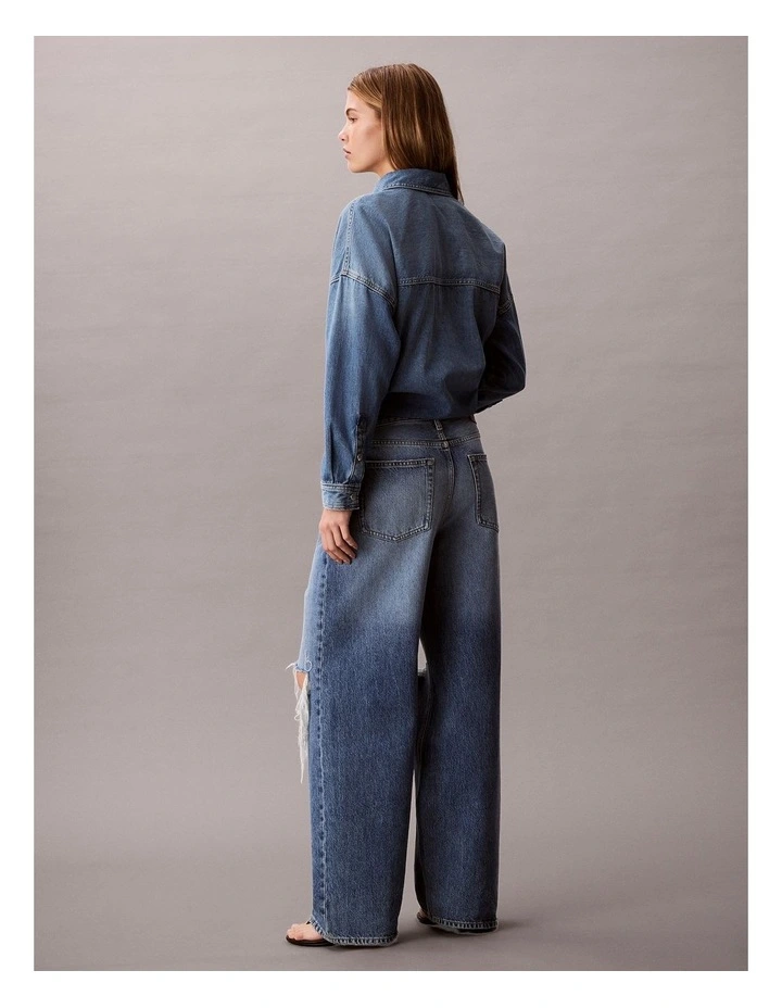 Low Rise Baggy Jean in Slashed Indigo image 2