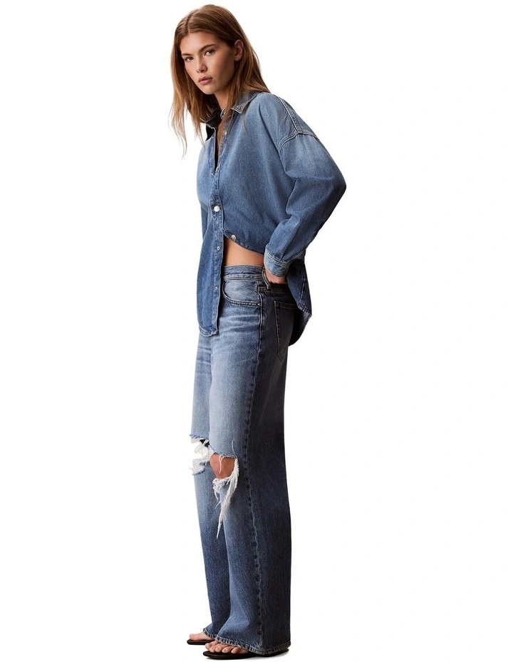 Low Rise Baggy Jean in Slashed Indigo image 3