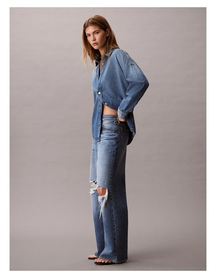 Low Rise Baggy Jean in Slashed Indigo image 3