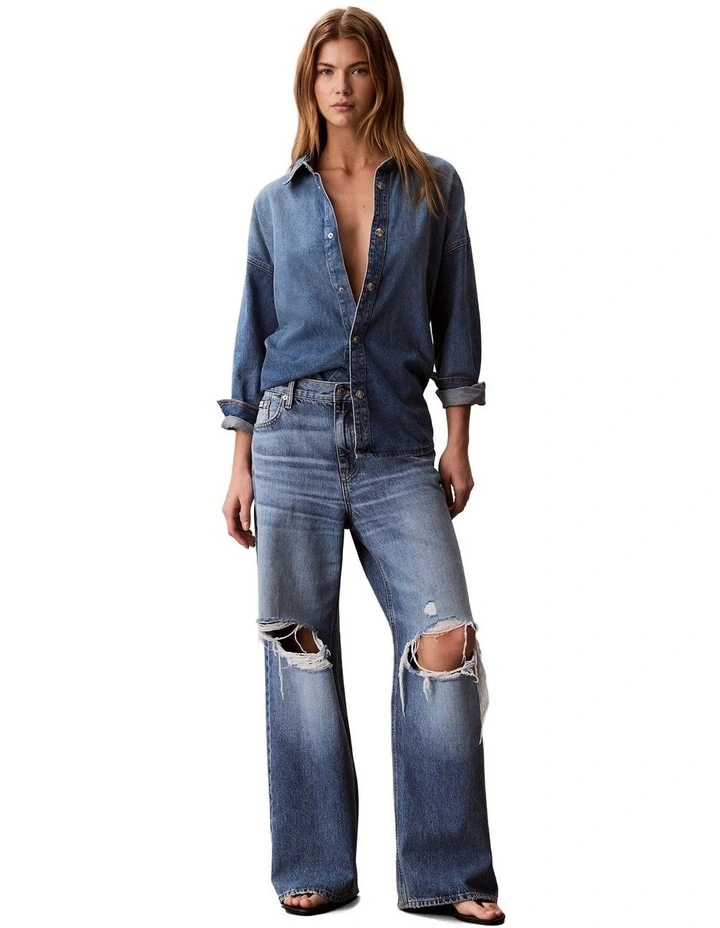Low Rise Baggy Jean in Slashed Indigo image 4