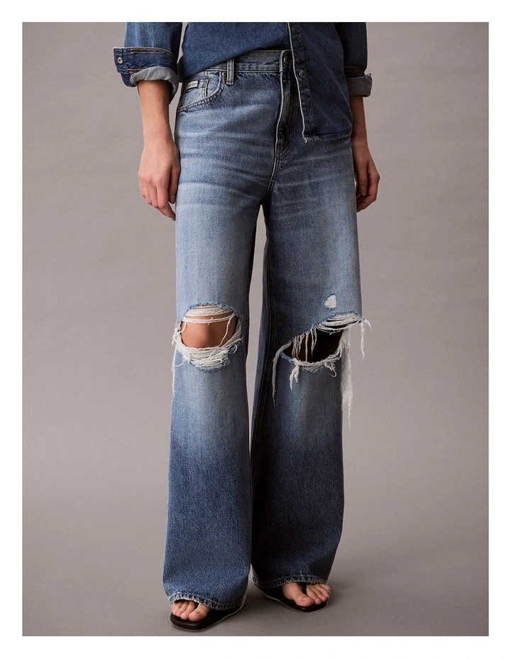 Low Rise Baggy Jean in Slashed Indigo image 4