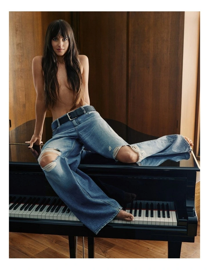 Low Rise Baggy Jean in Slashed Indigo image 6