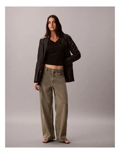 Twisted Low Rise Baggy Jeans in Faded Olive