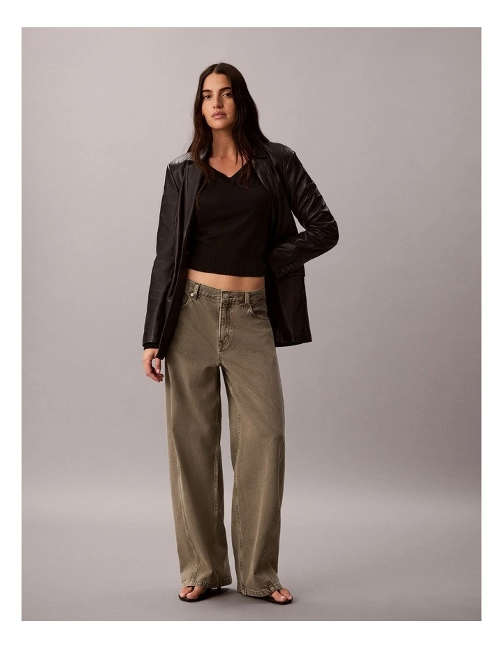 Twisted Low Rise Baggy Jeans in Faded Olive image 1