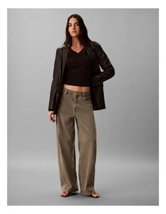 Twisted Low Rise Baggy Jeans in Faded Olive