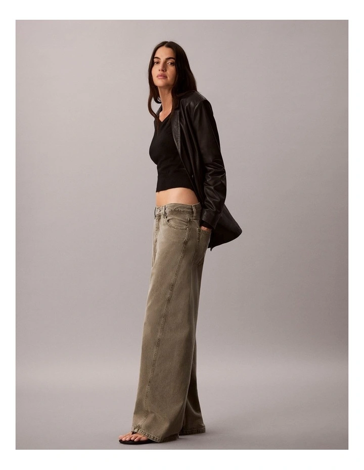 Twisted Low Rise Baggy Jeans in Faded Olive image 3