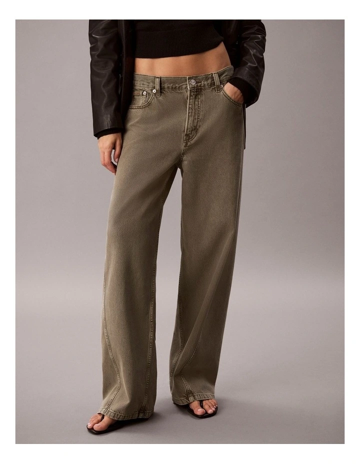 Twisted Low Rise Baggy Jeans in Faded Olive image 4