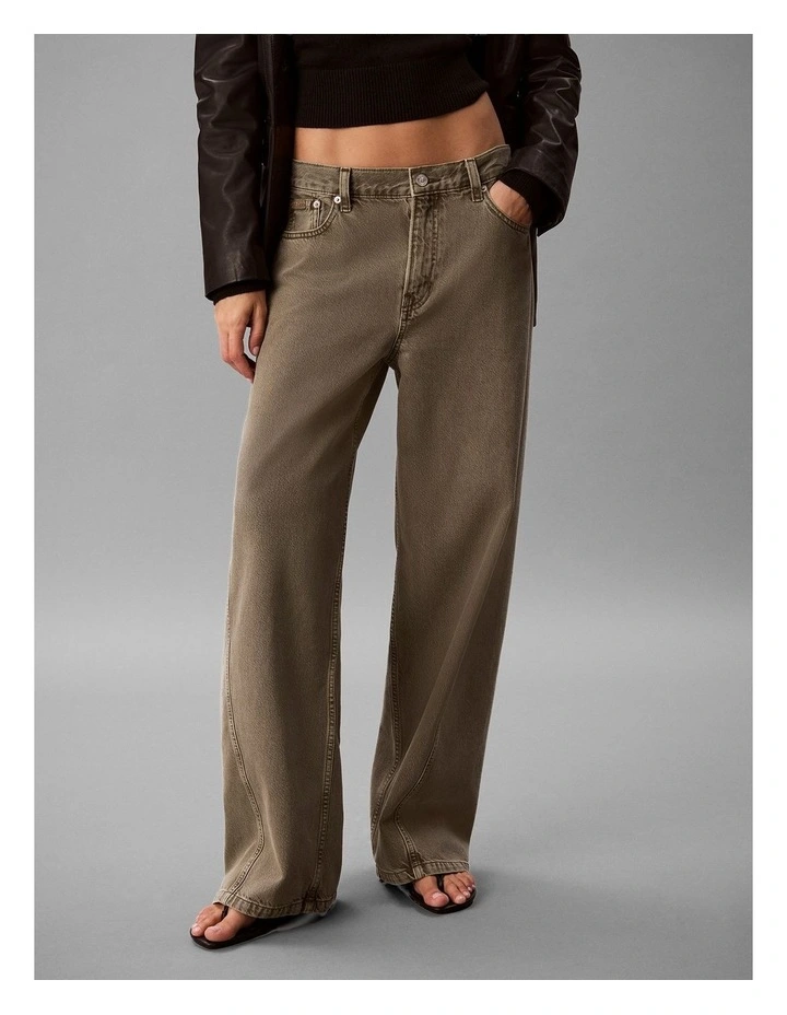 Twisted Low Rise Baggy Jeans in Faded Olive image 4