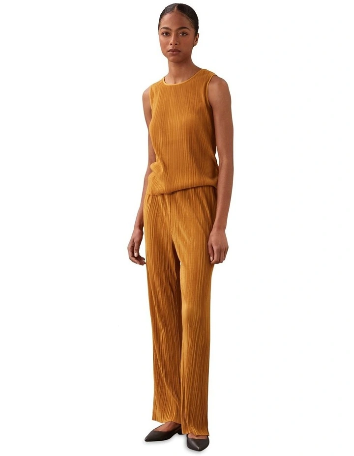 Plisse Pull On Pant in Yellow image 3