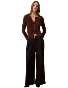Stretch Chino Adjustable Wide Leg Pant in Black