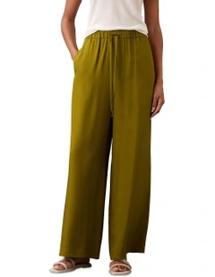 Viscose Twill Pull On Wide Leg Pant in Green