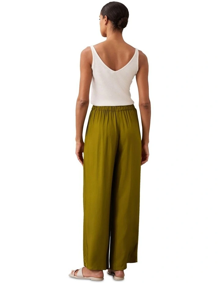 Viscose Twill Pull On Wide Leg Pant in Green image 2