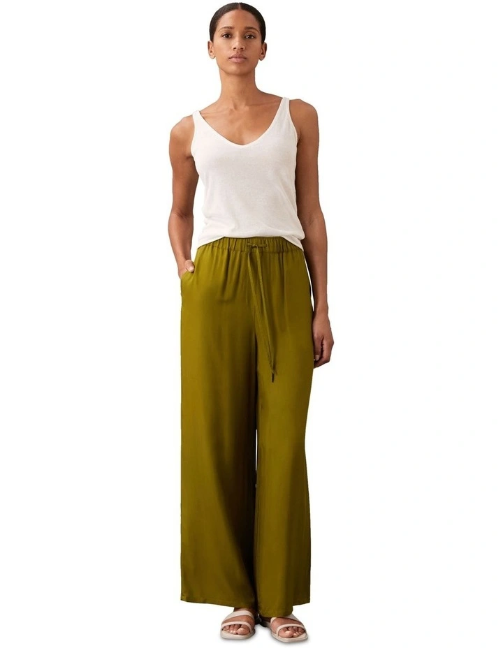 Viscose Twill Pull On Wide Leg Pant in Green image 4