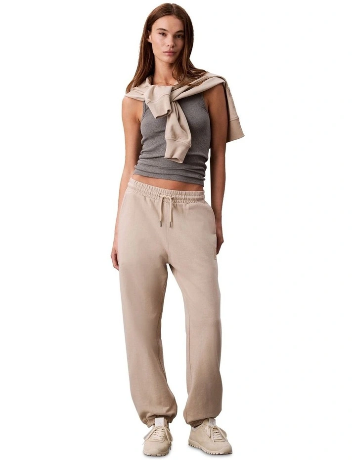Premium Terry Emblem Relaxed Jogger in Beige image 1