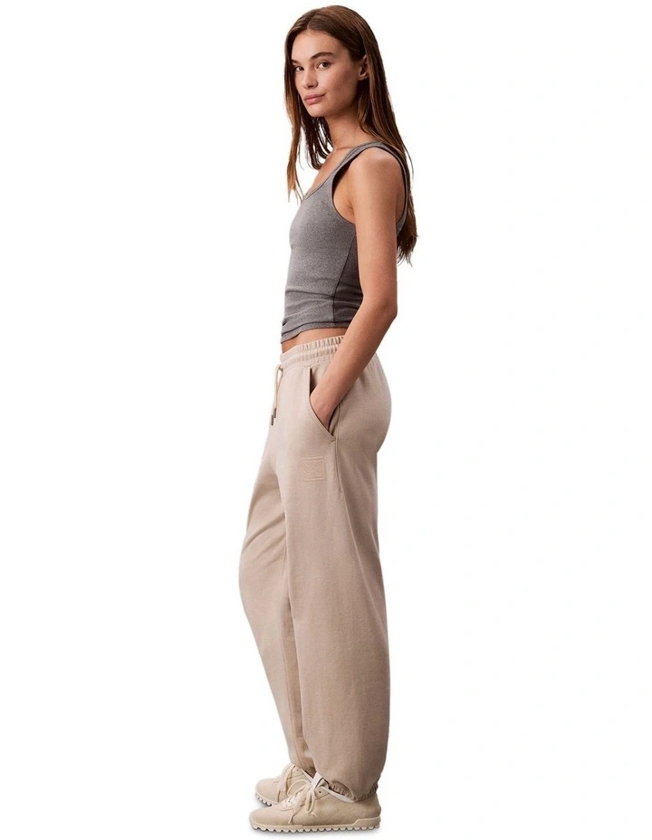 Premium Terry Emblem Relaxed Jogger in Beige image 3