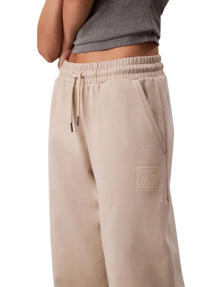 Premium Terry Emblem Relaxed Jogger in Beige image 4
