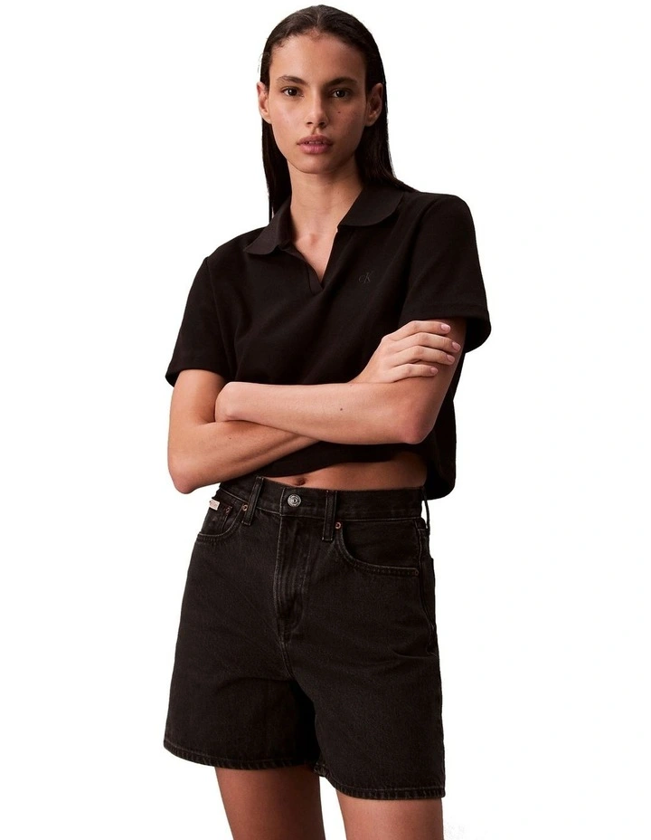 High Rise A-Line Denim Shorts in Black image 1