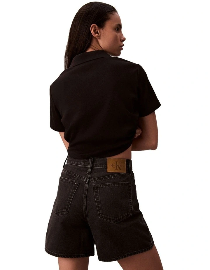 High Rise A-Line Denim Shorts in Black image 2