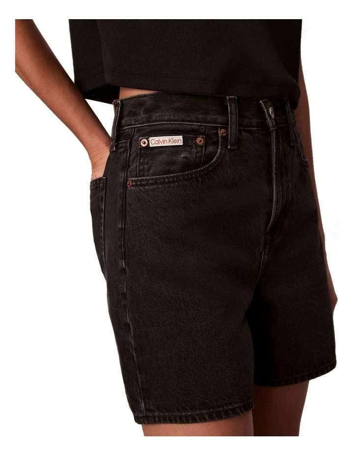 High Rise A-Line Denim Shorts in Black image 3