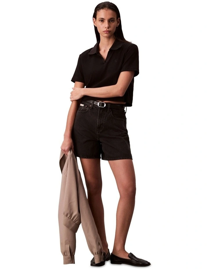High Rise A-Line Denim Shorts in Black image 4