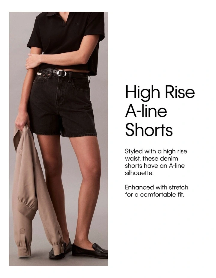 High Rise A-Line Denim Shorts in Black image 6