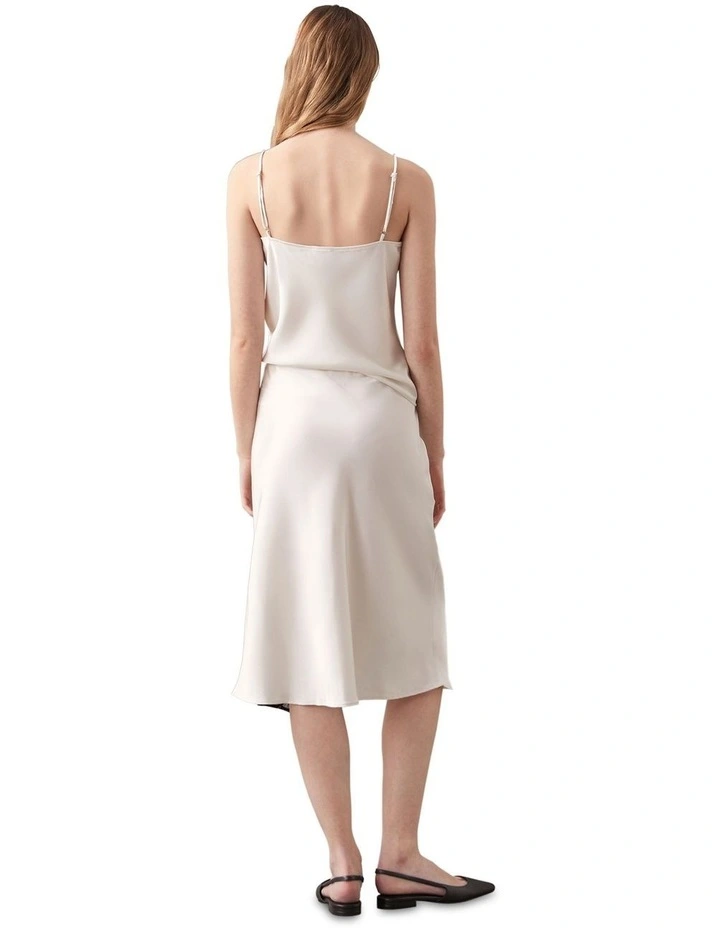Matte Shine Satin Lace Trim Midi Skirt in Cream image 2